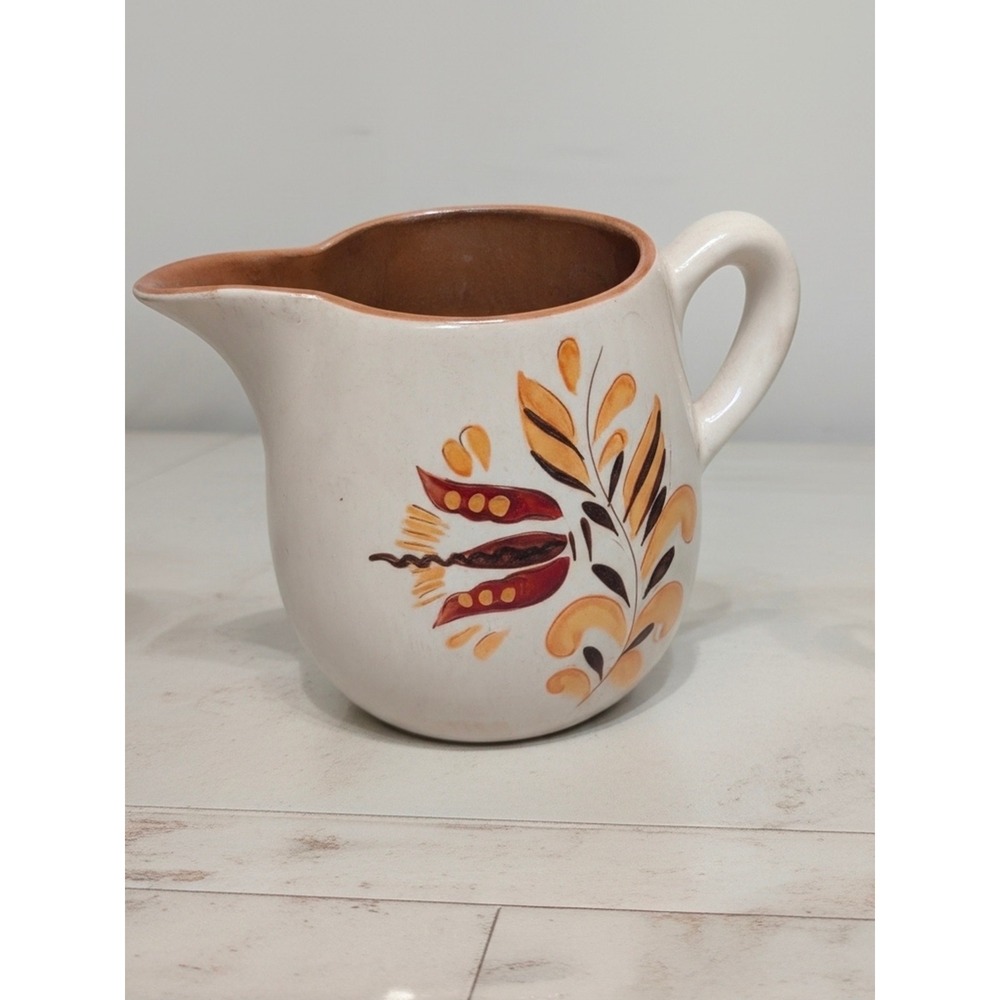 Vintage Stangl‎ Pottery Terra Rose Pitcher Hand Painted Floral Cream Brown 3822